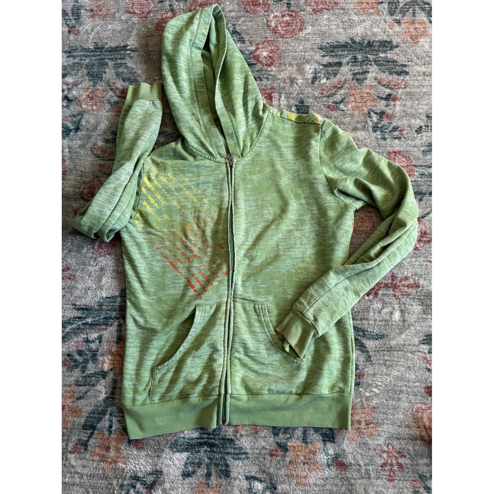 Mossimo Supply Co Green Space Dye Graphic Zip Up Hoodie Y2K Size Medium